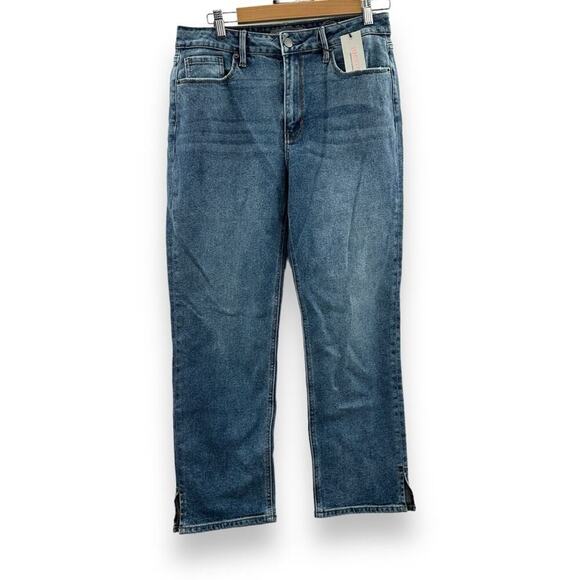 Just USA High Rise Medium Wash Ankle Side Slit Straight Leg Jeans Sz 30P/10P NEW - Picture 1 of 11